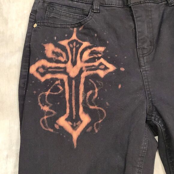 Draper James RSVP Size 6 Black Skinny Jeans Cross Goth Grunge Vamp Emo 27 X 26.5 - Picture 2 of 7